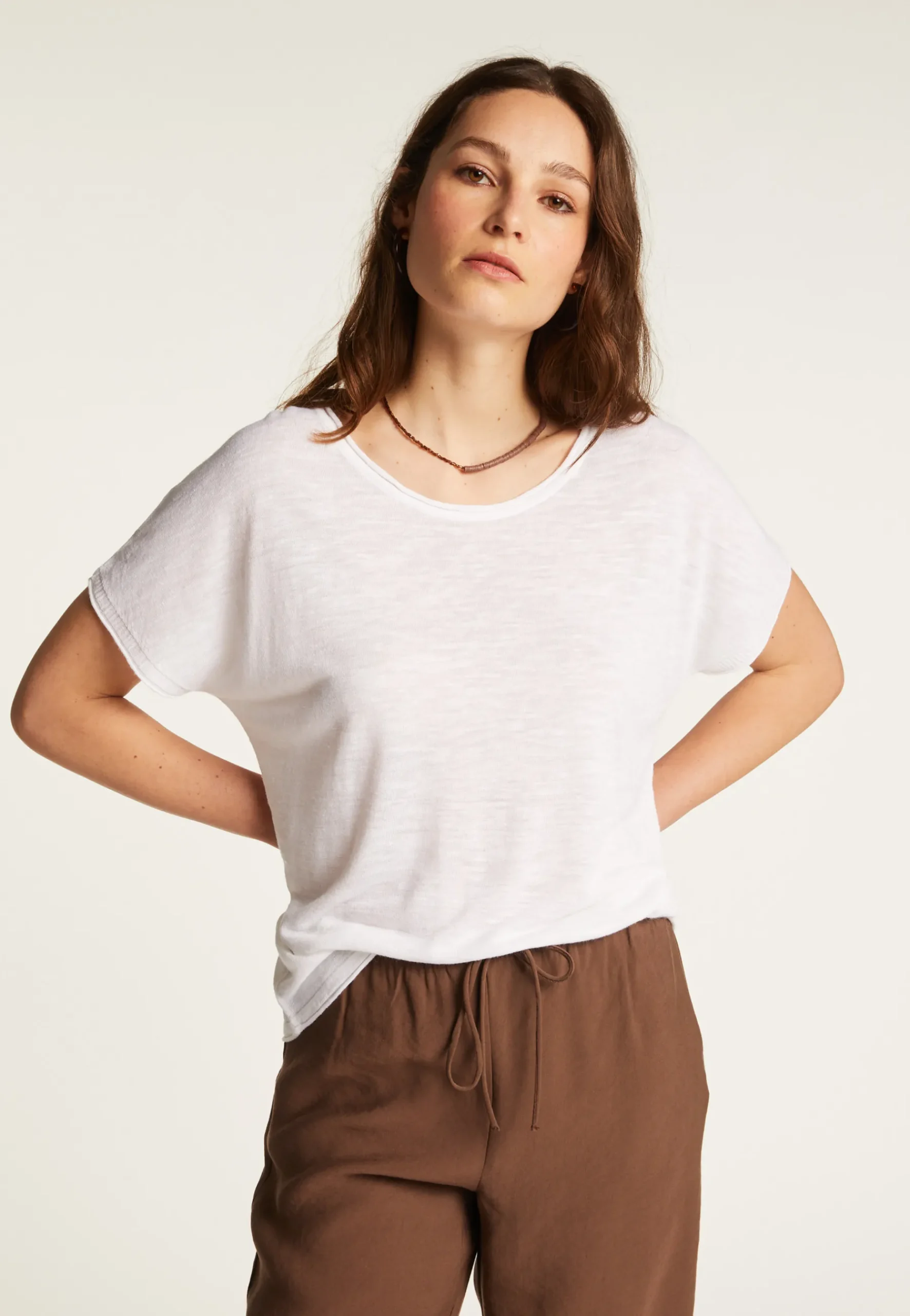 Montagut T-Shirts Et Débardeurs-T-shirt en lin flammé - Lola 82-Ecru