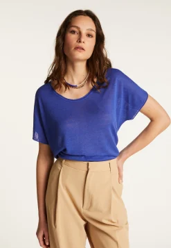 Montagut T-Shirts Et Débardeurs-T-shirt en lin flammé - Lola 48-Bleu roi