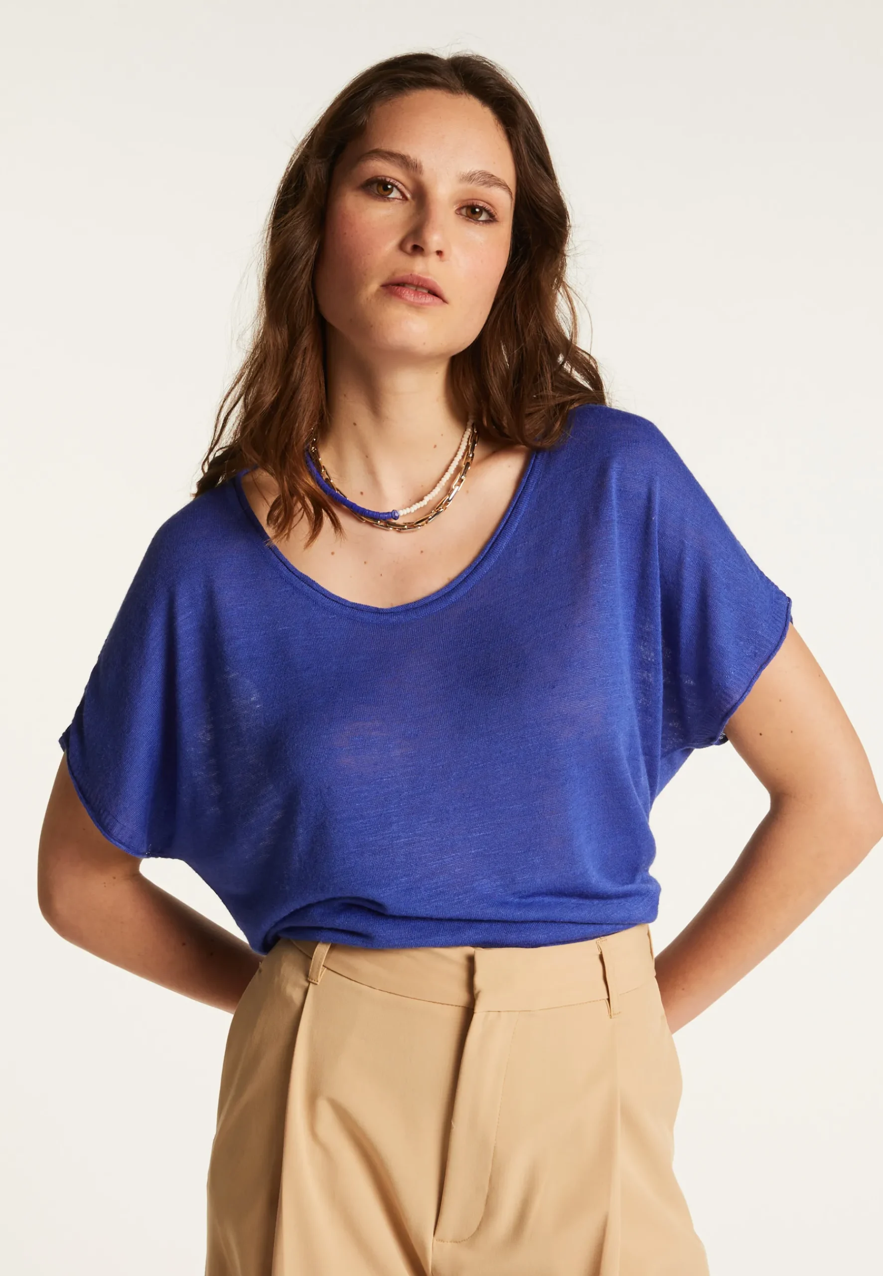 Montagut T-Shirts Et Débardeurs-T-shirt en lin flammé - Lola 48-Bleu roi