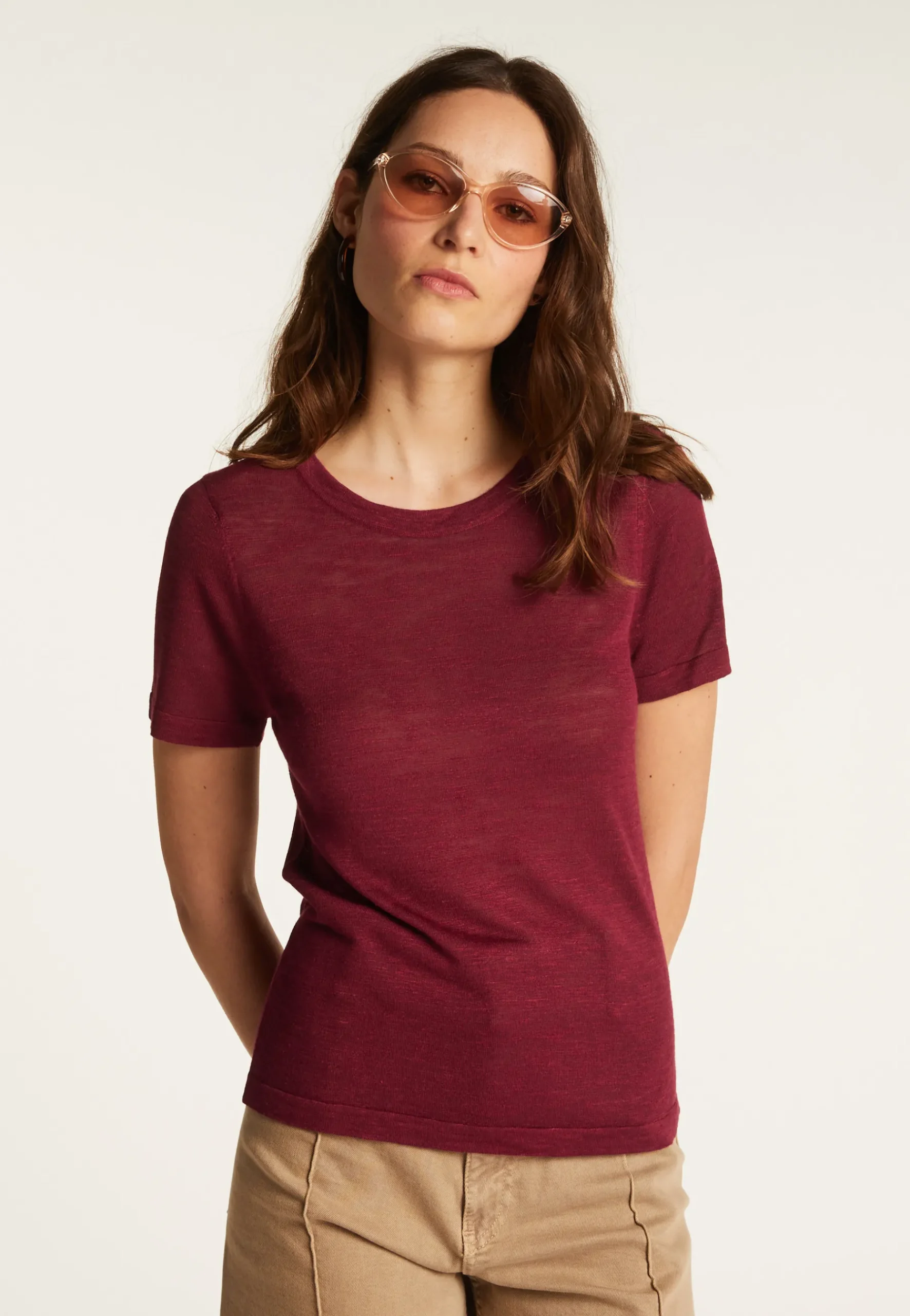 Montagut T-Shirts Et Débardeurs-T-shirt en lin flammé - Lucie 51-Bordeaux