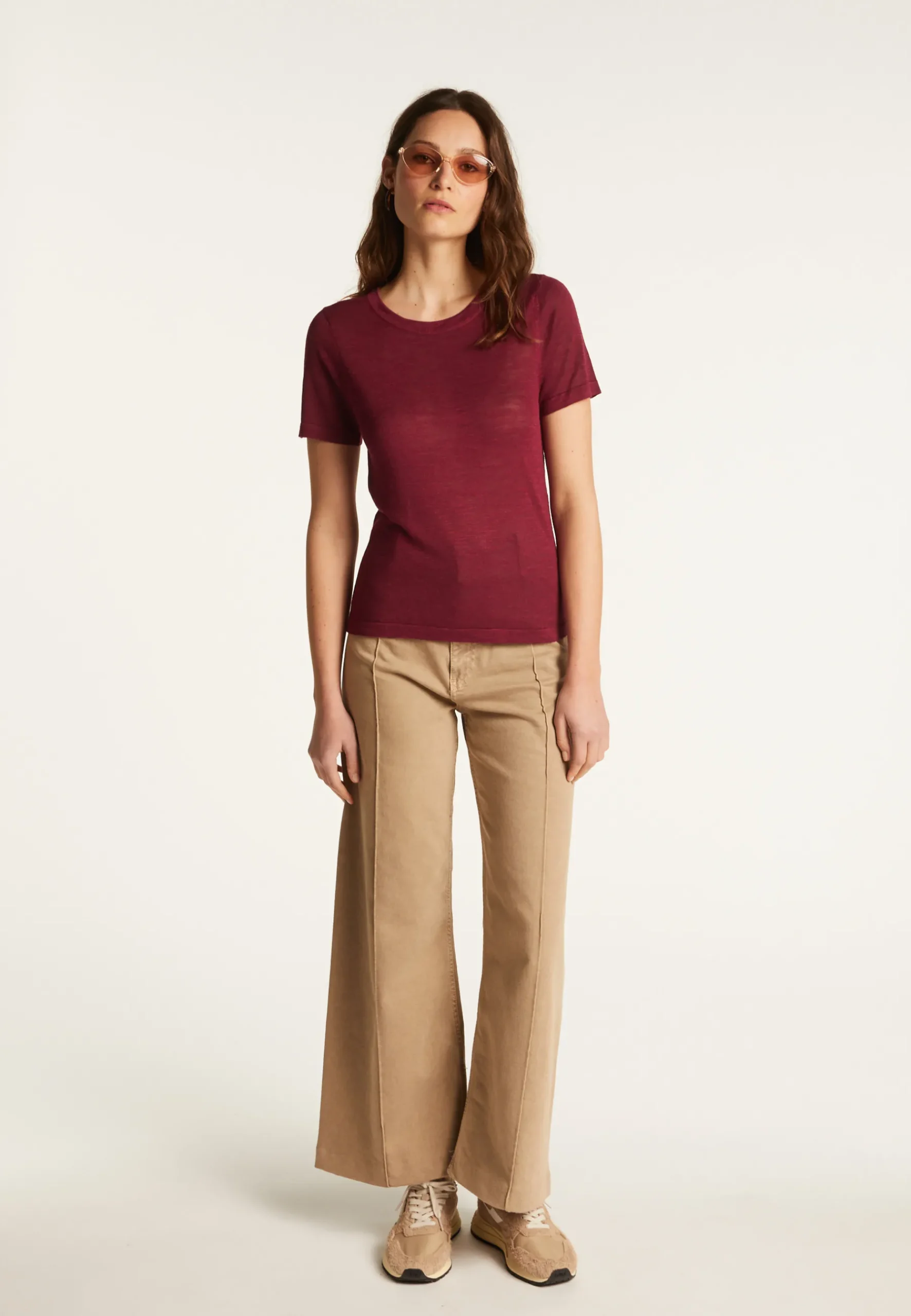 Montagut T-Shirts Et Débardeurs-T-shirt en lin flammé - Lucie 51-Bordeaux