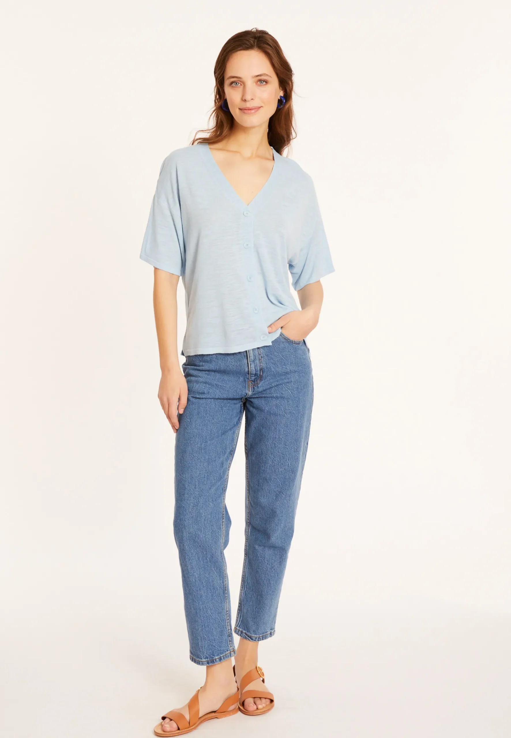 Montagut T-Shirts Et Débardeurs-T-shirt en lin flammé - Maddie 04-Bleu clair
