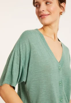 Montagut T-Shirts Et Débardeurs-T-shirt en lin flammé - Maddie 94-Vert amande