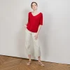 Montagut T-Shirts Et Débardeurs-T-shirt en lin flammé manches coudes - Bonbon 52-Rouge