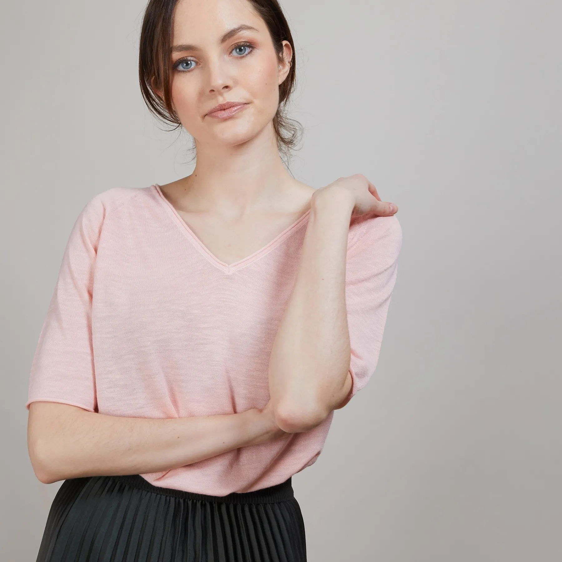 Montagut T-Shirts Et Débardeurs-T-shirt en lin flammé manches coudes - Bonbon 24-Rose clair