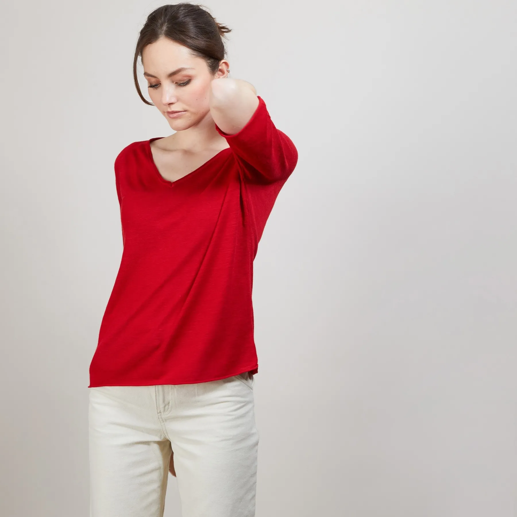 Montagut T-Shirts Et Débardeurs-T-shirt en lin flammé manches coudes - Bonbon 52-Rouge