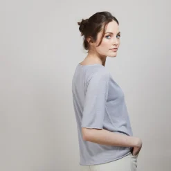 Montagut T-Shirts Et Débardeurs-T-shirt en lin flammé manches coudes - Bonbon 11-Gris clair