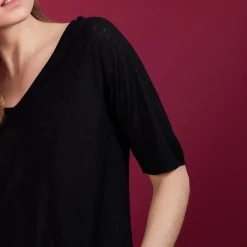 Montagut T-Shirts Et Débardeurs-T-shirt en lin flammé manches coudes - Bonbon 01-Noir