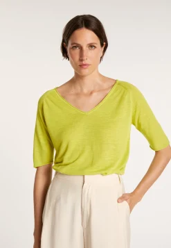 Montagut T-Shirts Et Débardeurs-T-shirt en lin flammé manches coudes - Bonbon 90-Vert anis