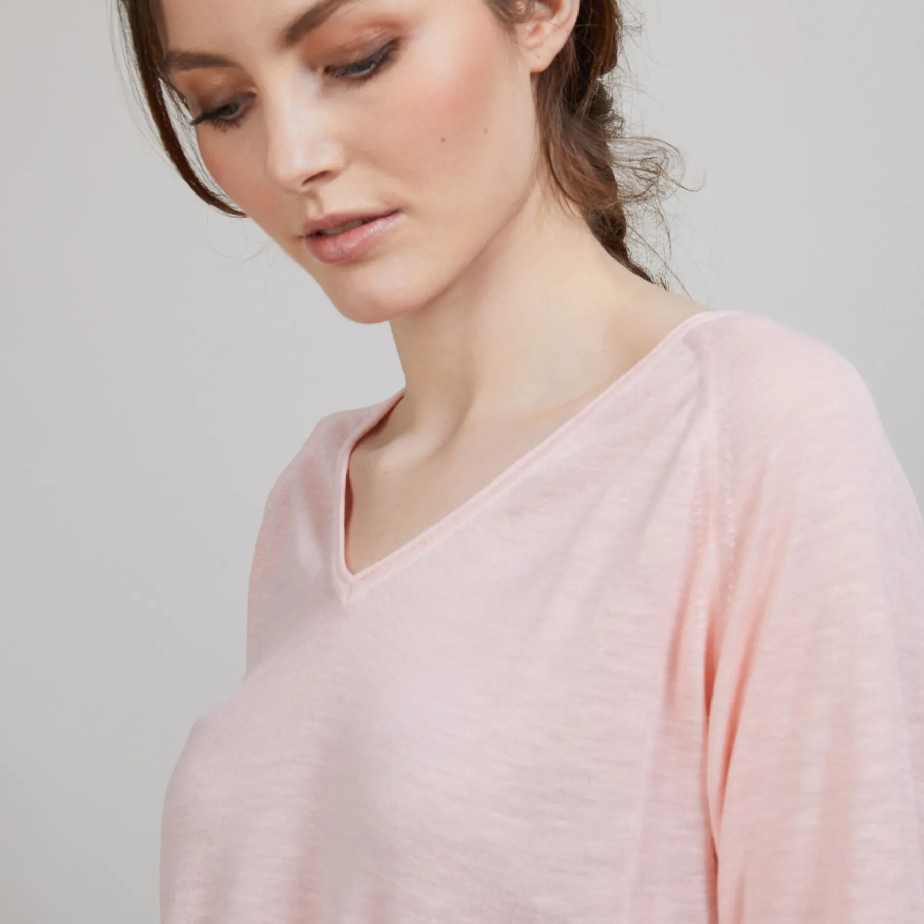 Montagut T-Shirts Et Débardeurs-T-shirt en lin flammé manches coudes - Bonbon 24-Rose clair