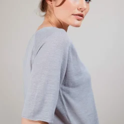 Montagut T-Shirts Et Débardeurs-T-shirt en lin flammé manches coudes - Bonbon 11-Gris clair