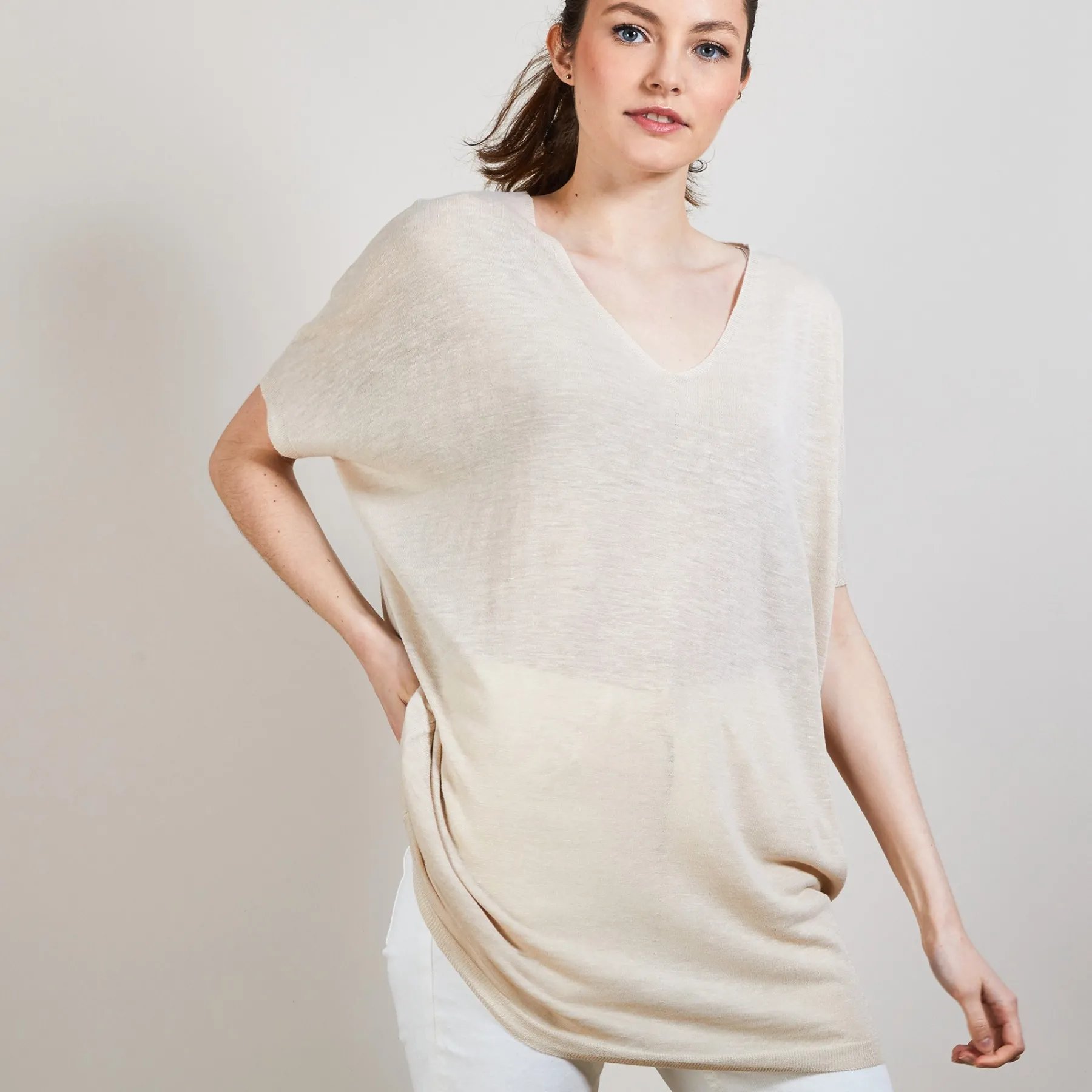 Montagut T-Shirts Et Débardeurs-T-shirt long en lin flammé - Bil 12-Beige clair