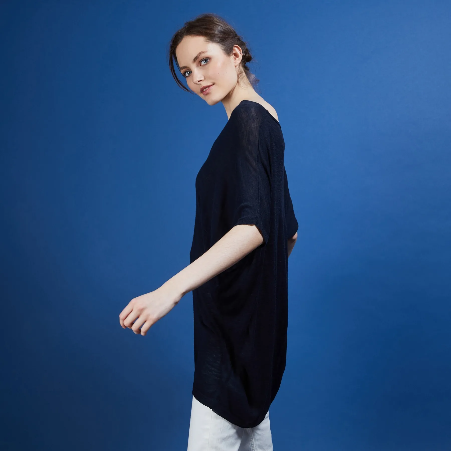 Montagut T-Shirts Et Débardeurs-T-shirt long en lin flammé - Bil 05-Bleu marine