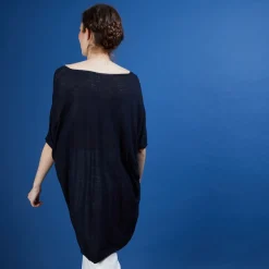 Montagut T-Shirts Et Débardeurs-T-shirt long en lin flammé - Bil 05-Bleu marine