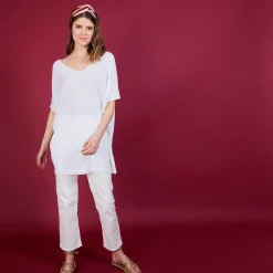 Montagut T-Shirts Et Débardeurs-T-shirt long en lin flammé - Bil 02-Blanc