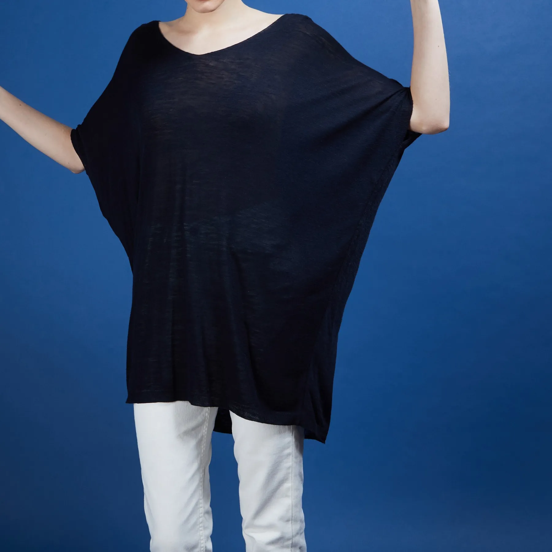 Montagut T-Shirts Et Débardeurs-T-shirt long en lin flammé - Bil 05-Bleu marine