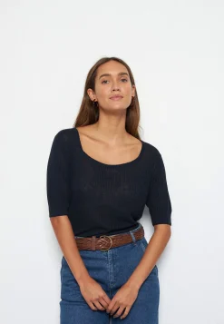 Montagut T-Shirts Et Débardeurs-T-shirt maille côtelée en lin flammé - Tahissa 05-Bleu marine