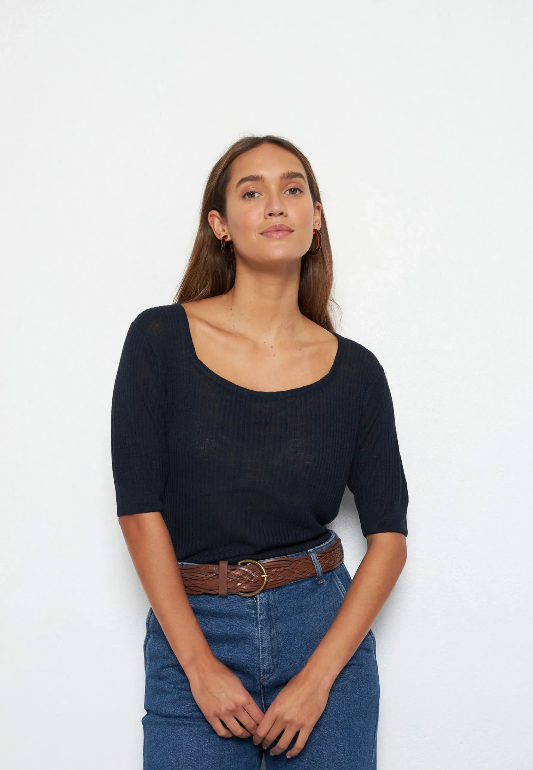 Montagut T-Shirts Et Débardeurs-T-shirt maille côtelée en lin flammé - Tahissa 05-Bleu marine