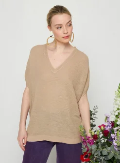 Montagut T-Shirts Et Débardeurs-T-shirt manche chauve-souris en lin flammé - Tarra 12-Beige clair
