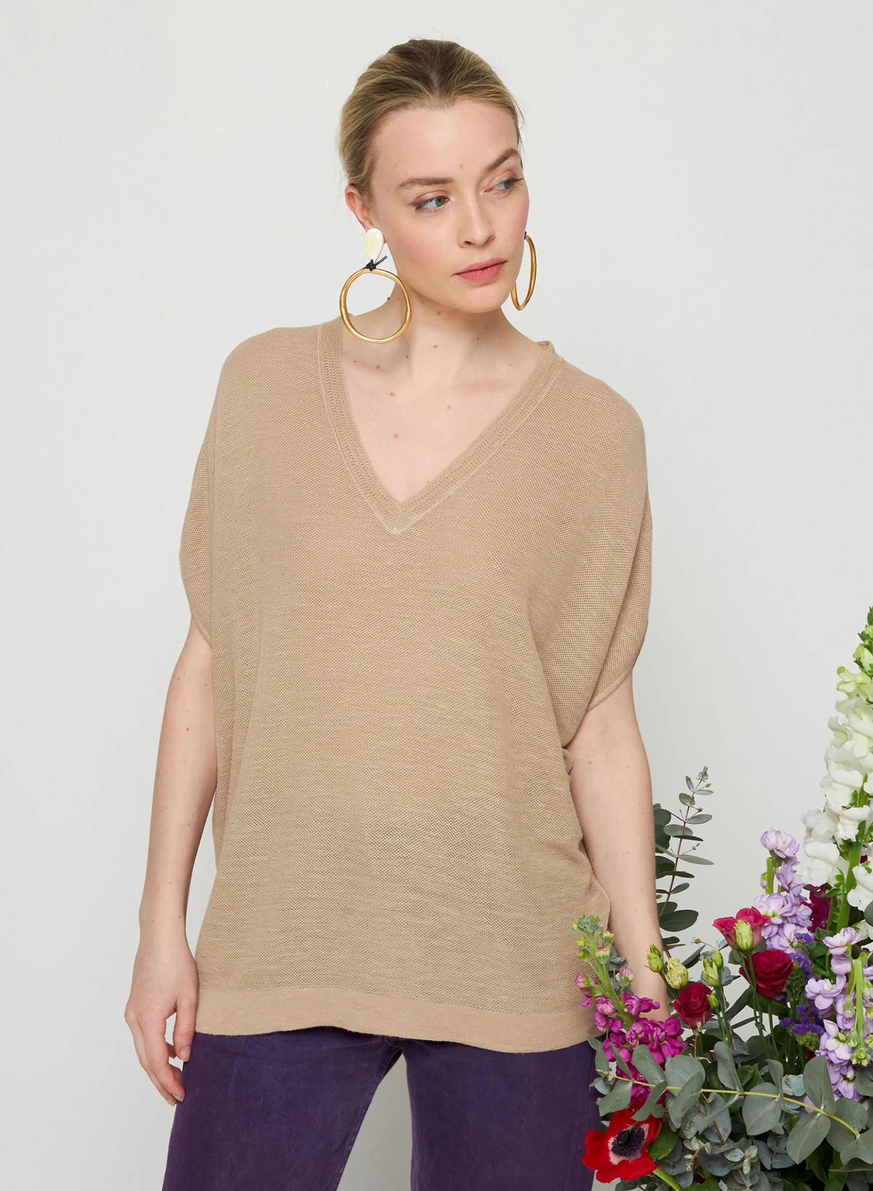 Montagut T-Shirts Et Débardeurs-T-shirt manche chauve-souris en lin flammé - Tarra 12-Beige clair