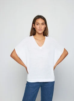 Montagut T-Shirts Et Débardeurs-T-shirt manche chauve-souris en lin flammé - Tarra 02-Blanc