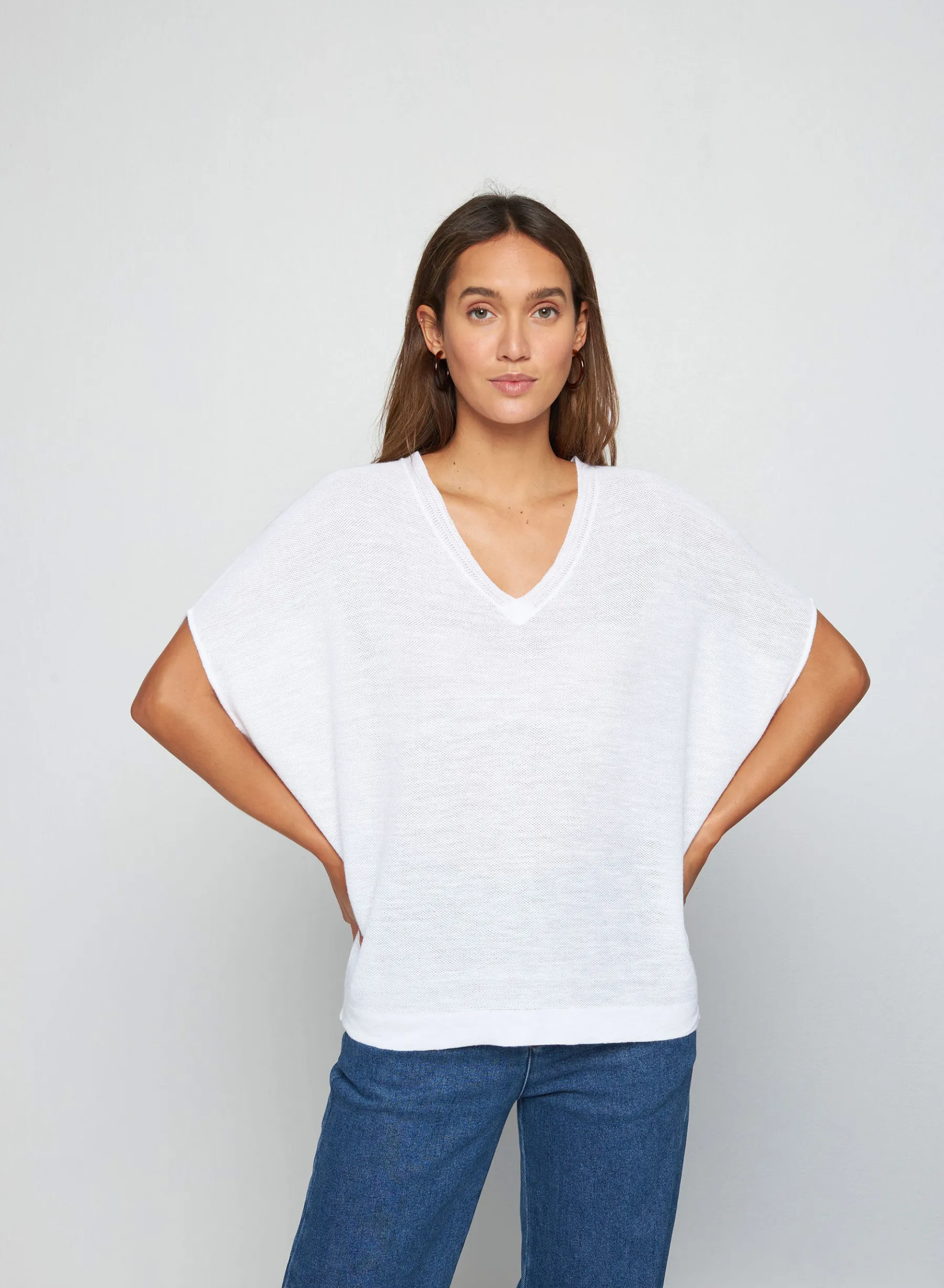 Montagut T-Shirts Et Débardeurs-T-shirt manche chauve-souris en lin flammé - Tarra 02-Blanc