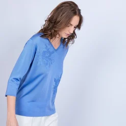 Montagut T-Shirts Et Débardeurs-T-shirt manches 3/4 en Fil Lumière - Maude 06-Bleu moyen