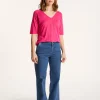 Montagut T-Shirts Et Débardeurs-T-shirt manches coudes en lin flammé - Bonbon 26-Rose foncé