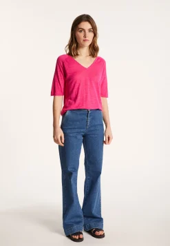 Montagut T-Shirts Et Débardeurs-T-shirt manches coudes en lin flammé - Bonbon 26-Rose foncé