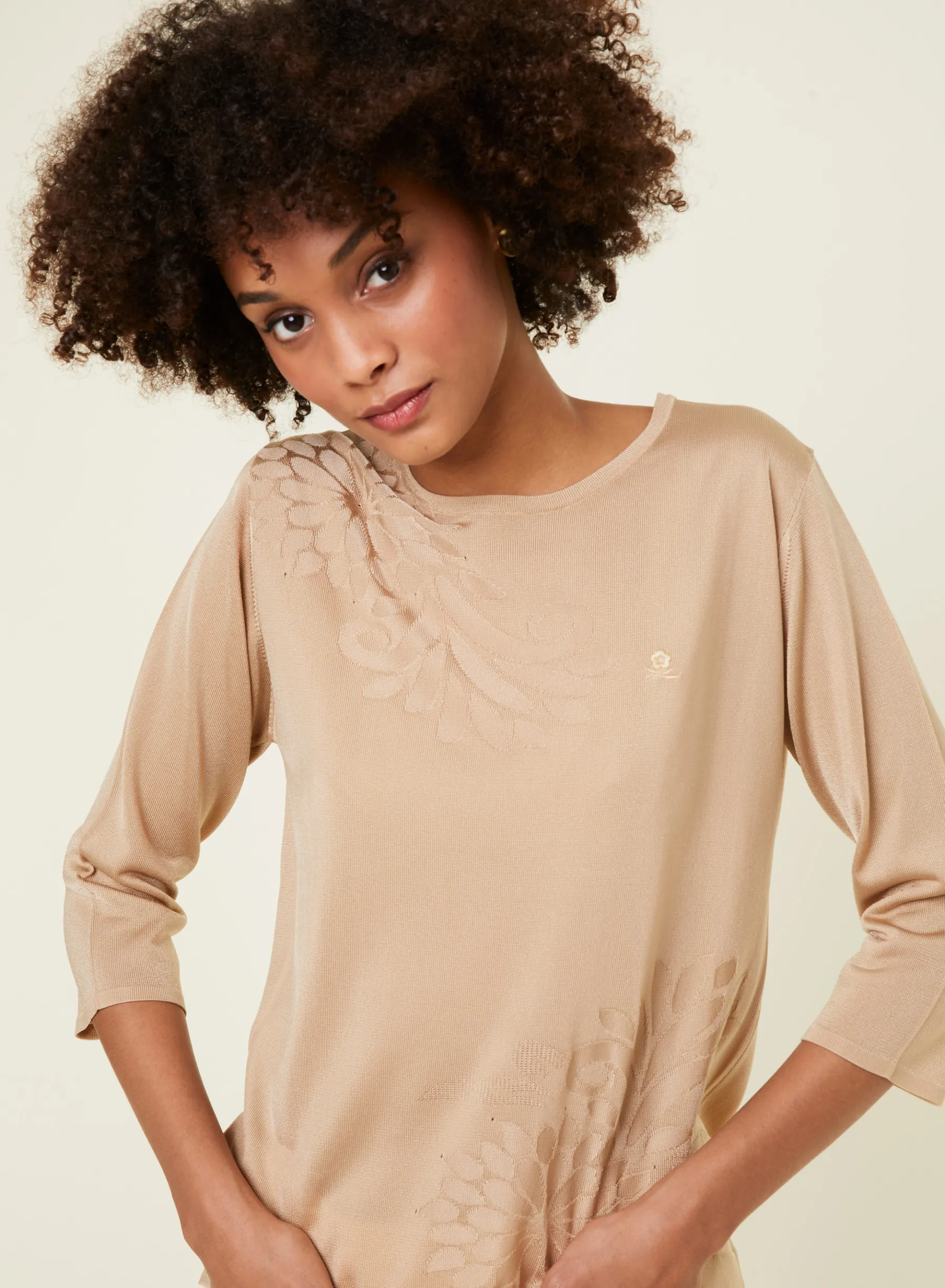 Montagut T-Shirts Et Débardeurs-T-shirt manches coudes en Fil Lumière à motifs - Erica 13-Beige moyen