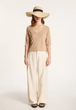Montagut T-Shirts Et Débardeurs-T-shirt manches coudes en lin flammé - Bonbon 13-Beige moyen