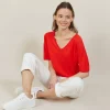 Montagut T-Shirts Et Débardeurs-T-shirt manches coudes en lin flammé - Bonbon 52-Rouge