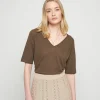 Montagut T-Shirts Et Débardeurs-T-shirt manches coudes en lin flammé - Bonbon 83-Kaki