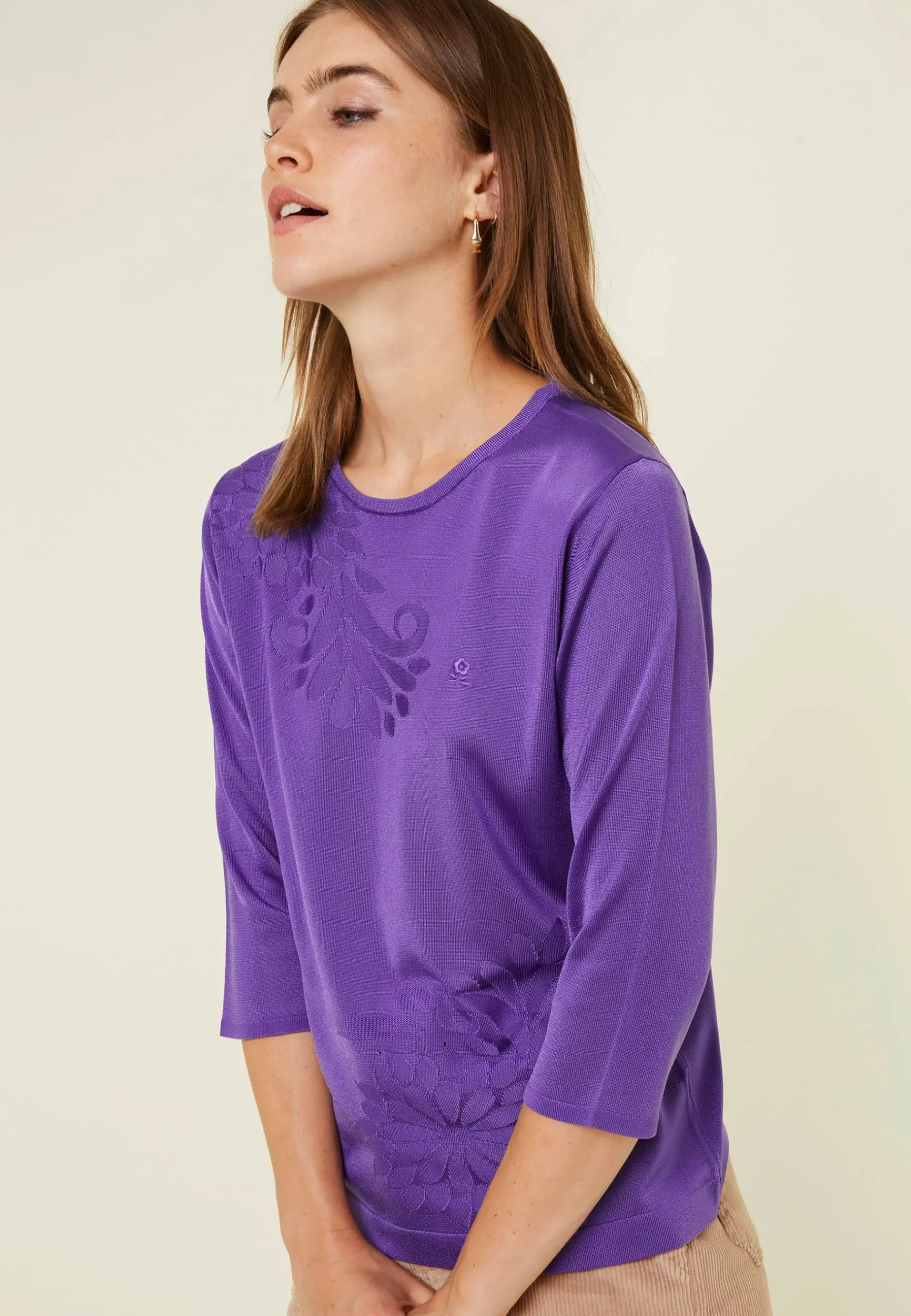 Montagut T-Shirts Et Débardeurs-T-shirt manches coudes en Fil Lumière à motifs - Erica 18-Violet foncé