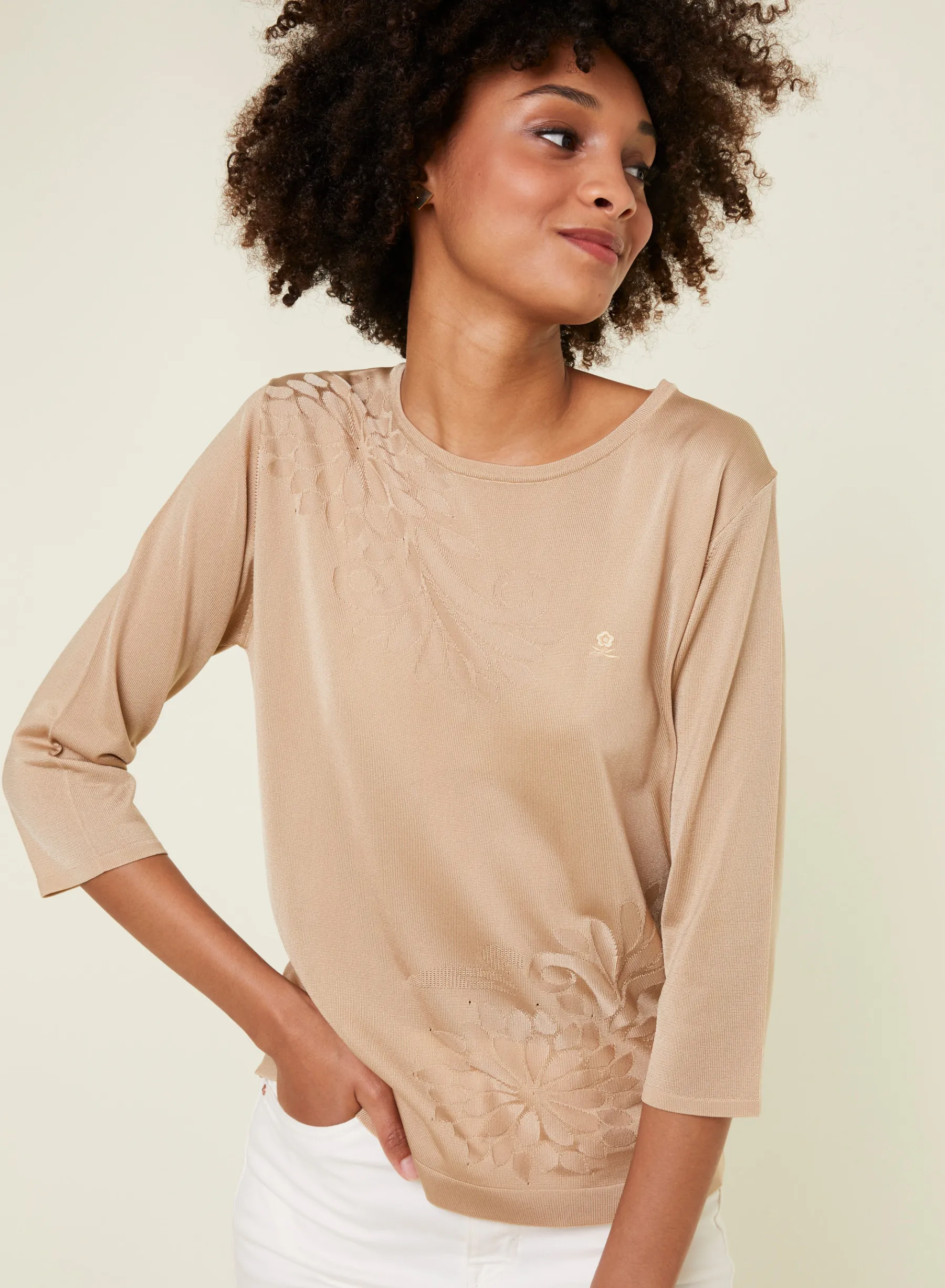 Montagut T-Shirts Et Débardeurs-T-shirt manches coudes en Fil Lumière à motifs - Erica 13-Beige moyen
