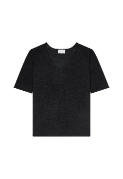 Montagut T-Shirts Et Débardeurs-T-shirt manches coudes en lin flammé - Bonbon 01-Noir