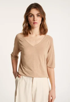 Montagut T-Shirts Et Débardeurs-T-shirt manches coudes en lin flammé - Bonbon 13-Beige moyen