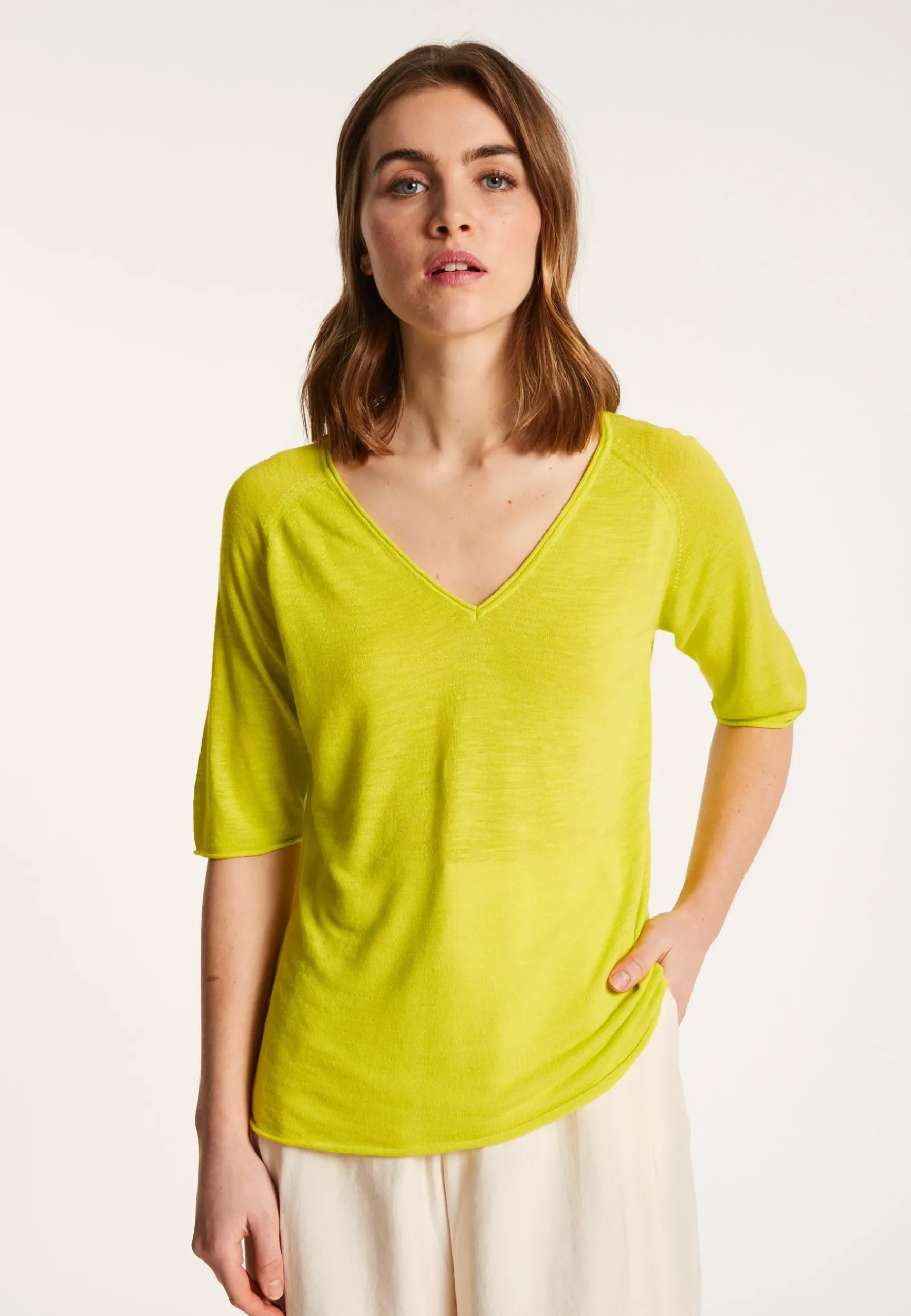 Montagut T-Shirts Et Débardeurs-T-shirt manches coudes en lin flammé - Bonbon 90-Vert anis