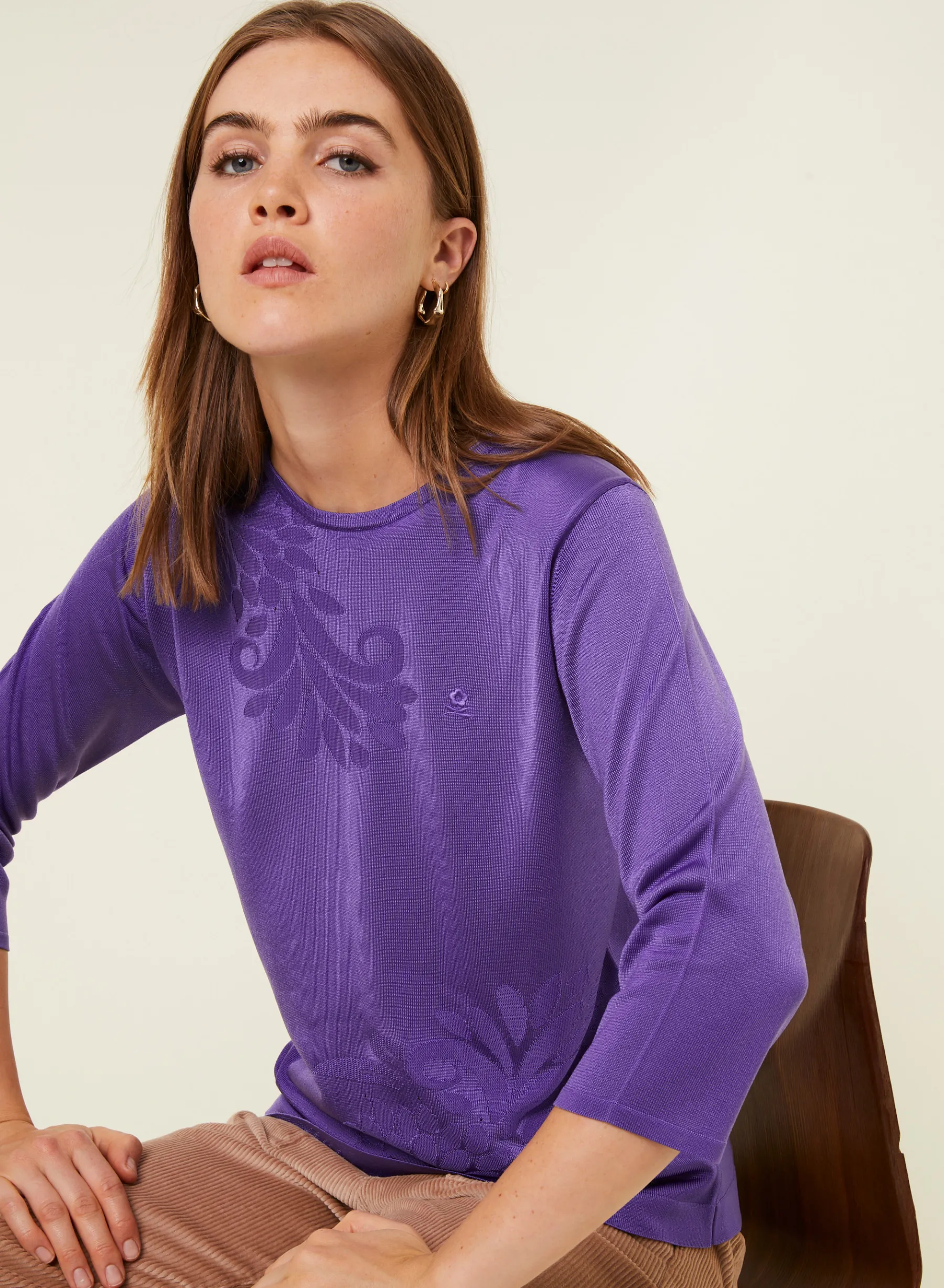 Montagut T-Shirts Et Débardeurs-T-shirt manches coudes en Fil Lumière à motifs - Erica 18-Violet foncé