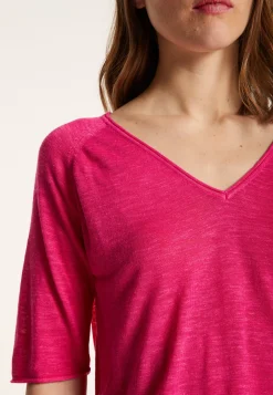 Montagut T-Shirts Et Débardeurs-T-shirt manches coudes en lin flammé - Bonbon 26-Rose foncé