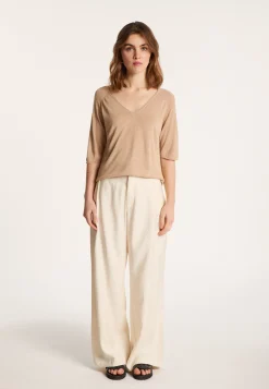 Montagut T-Shirts Et Débardeurs-T-shirt manches coudes en lin flammé - Bonbon 13-Beige moyen
