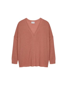 Montagut T-Shirts Et Débardeurs | Pulls-T-shirt oversize col v en lin flammé - Beja 24-Rose clair