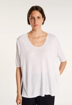 Montagut T-Shirts Et Débardeurs-T-shirt oversize en lin flammé - Batalya 02-Blanc