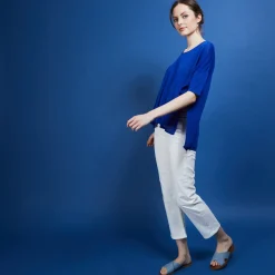 Montagut T-Shirts Et Débardeurs-T-shirt oversize en lin flammé - Batalya 03-Bleu foncé