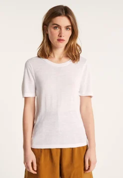 Montagut T-Shirts Et Débardeurs-T-shirt ras de cou en lin flammé - Lucie 02-Blanc