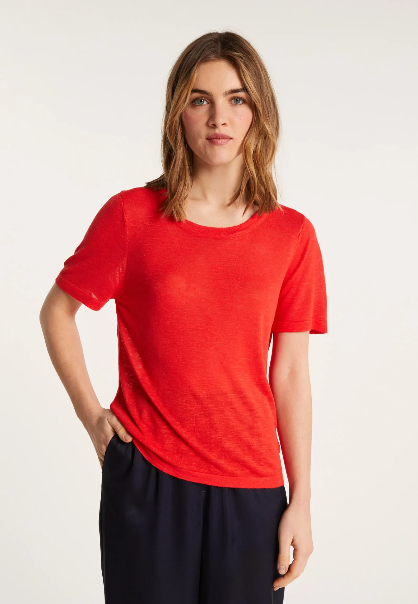Montagut T-Shirts Et Débardeurs-T-shirt ras de cou en lin flammé - Lucie 52-Rouge