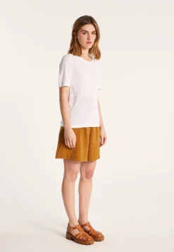 Montagut T-Shirts Et Débardeurs-T-shirt ras de cou en lin flammé - Lucie 02-Blanc