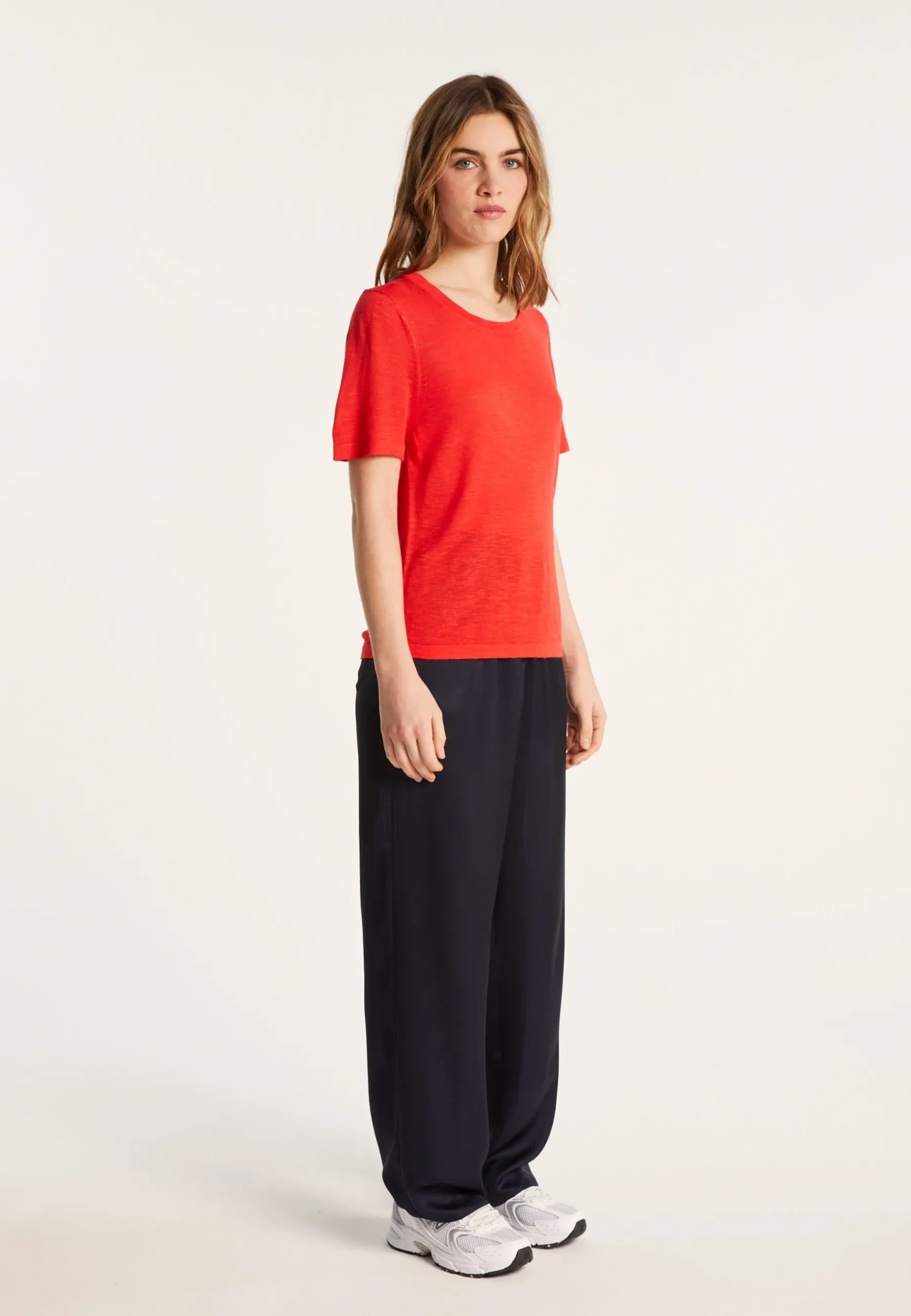 Montagut T-Shirts Et Débardeurs-T-shirt ras de cou en lin flammé - Lucie 52-Rouge