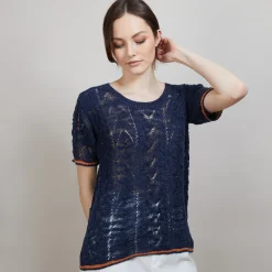 Montagut T-Shirts Et Débardeurs-T-shirt tricoté en maille crochet - Claus 05-Bleu marine