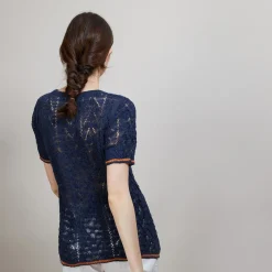 Montagut T-Shirts Et Débardeurs-T-shirt tricoté en maille crochet - Claus 05-Bleu marine